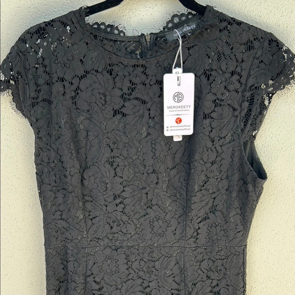 MEROKEETY NWT Lace Black Sheath Mini Dress Size Large - Picture 3 of 9